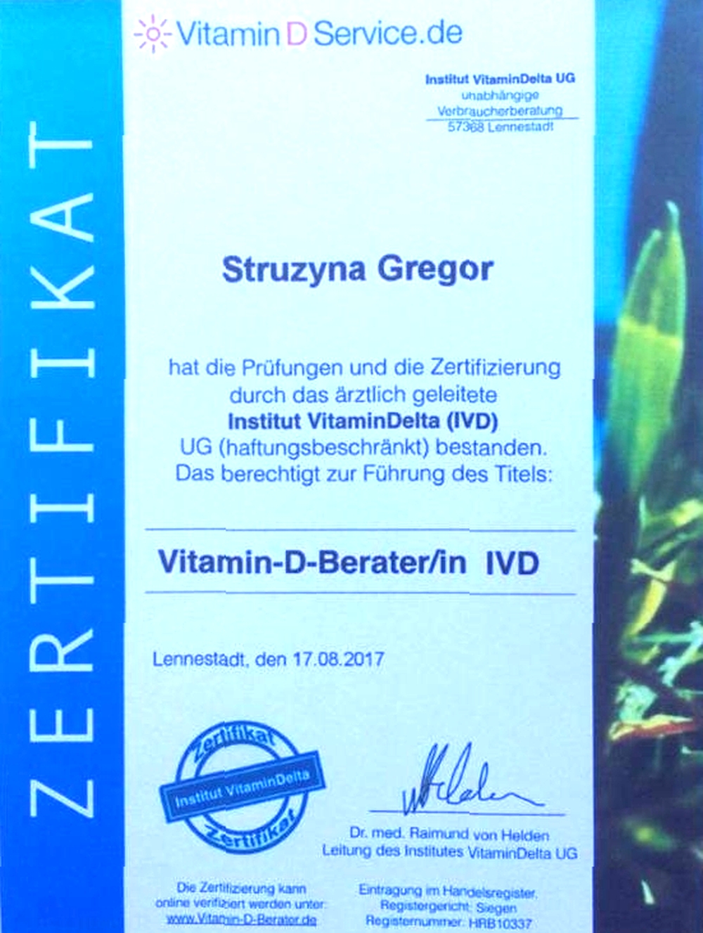 Zertifikat Vitamin D Berater